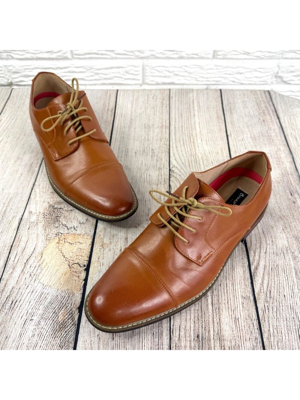 Bruno Marc Mens Brown Prince Cap Toe Lace Up Dress Shoes Low Stacked Heel Sz 13